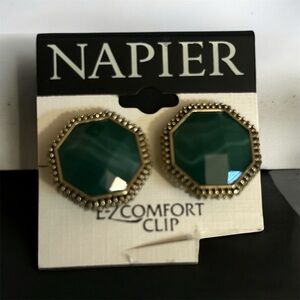 Napier Emerald Octagon Clip-On Earrings